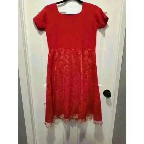 Unbranded Indian Traditional Red Dress Short Sleeve Jewel Embroidered Size Small - Picture 2 of 7